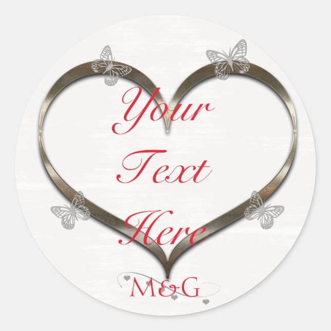Custom Pink Gold Heart Butterfly Monogram Sticker (Front)