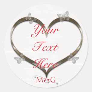 Custom Pink Gold Heart Butterfly Monogram Sticker