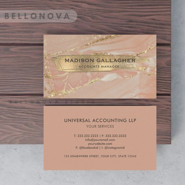 Custom Pink Gold Marble Glitter Chic Professional  Business Card (Custom Pink Gold Marble Glitter Chic Professional Business Card)