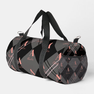 Custom Pink Gray Black Personalized Monogram Name Duffle Bag