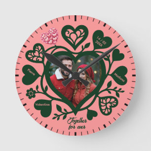 Custom Pink Green Photo Heart Clock