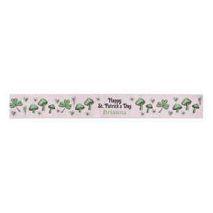 Custom Pink & Green Shamrock Heart & Mushroom 3" Grosgrain Ribbon