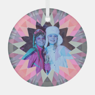 Custom Pink Grey Christmas Star Family Photo Gift Glass Tree Decoration