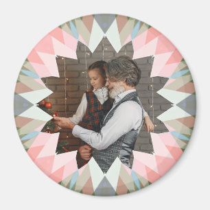 Custom Pink Grey Christmas Star Photo Magnet Gift