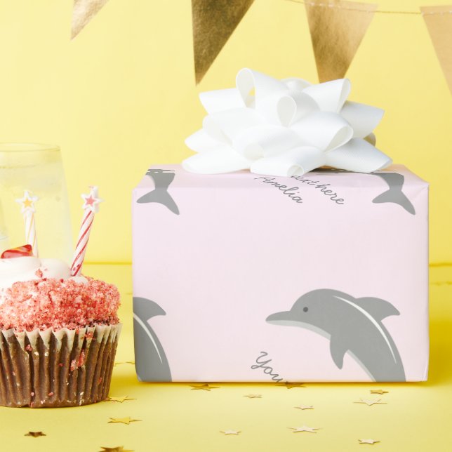 Custom pink grey dolphin babyshower wrapping paper (Birthday Party)