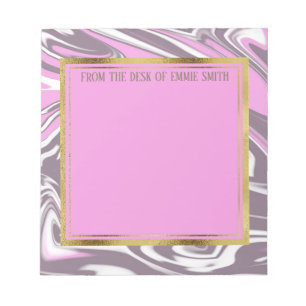 Custom Pink Grey White Marble and Gold Notepad