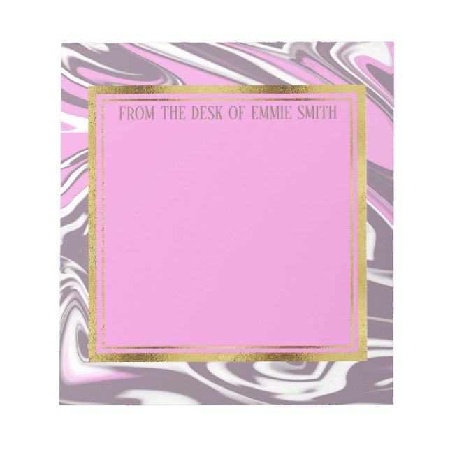 Custom Pink Grey White Marble and Gold Notepad (Front)