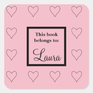 Custom Pink Hearts Bookplate Label Sticker
