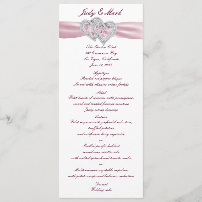 Custom Pink Hearts Menu Card (Front)