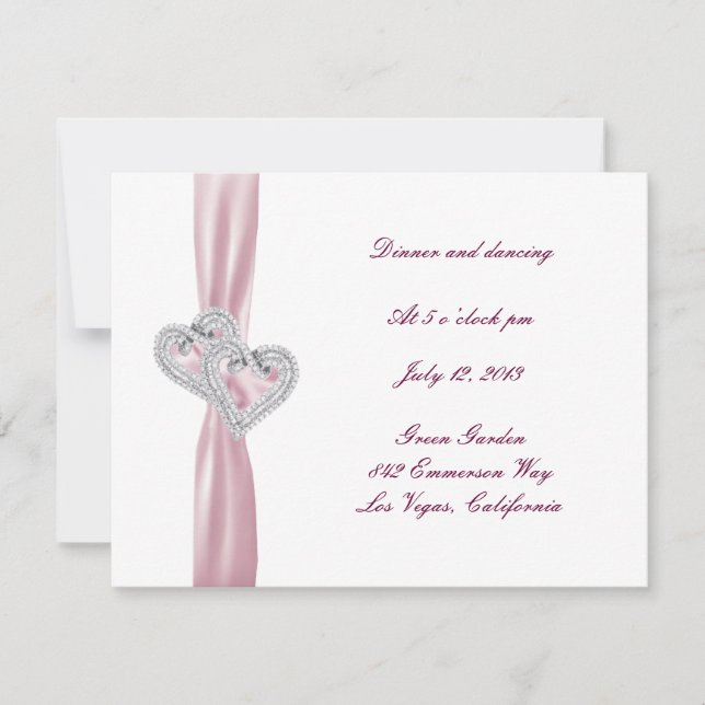 Custom Pink Hearts Reception Card (Front)