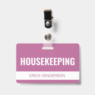 Custom Pink Hotel Housekeeping Employee ID Badge