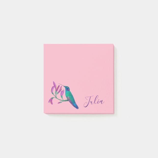 Custom Pink Hummingbird Post-it Notes (Front)