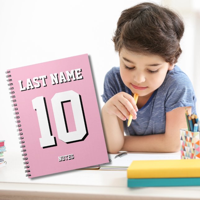 Custom Pink Last Name Sports Jersey Number Notebook (Creator Uploaded)