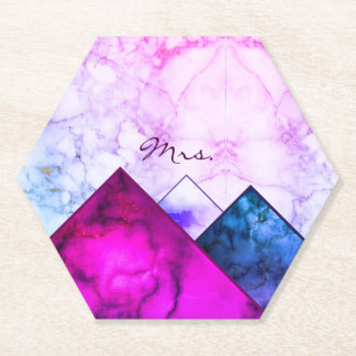 Custom Pink Marble Mountains Colour Block Mrs Paper Coaster