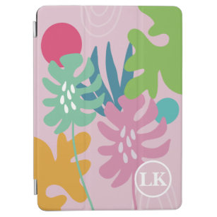 Custom pink modern floral tropical monogram girly  iPad air cover