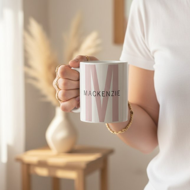 Custom Pink Monogram Mug Gift for Mum or Grandma (Custom Monogram Coffee Mug – Personalized Gift for Mom, Grandma, Teacher or Girls)