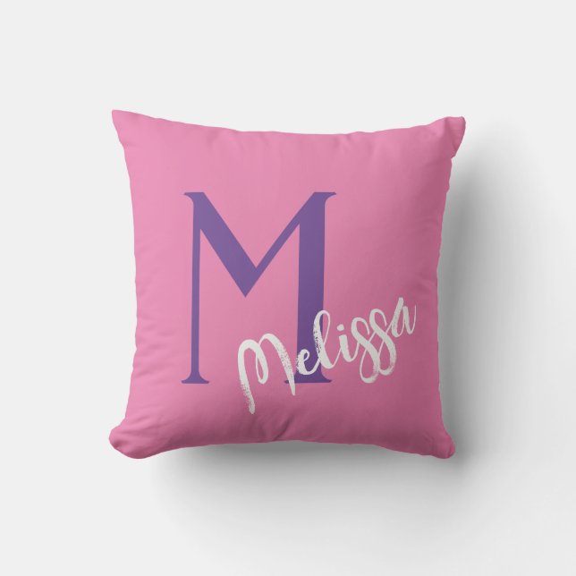 Custom pink monogram name personalize minimal  cushion (Front)