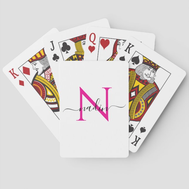 Custom Pink Monogram Name Playing Cards (Back)
