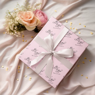 Custom Pink Mr and Mrs Script Wrapping Paper