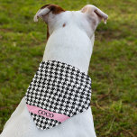 Custom Pink Name Houndstooth Pattern Dog Bandanna<br><div class="desc">Printed on one side, black and white houndstooth pattern bandanna with pet's name on a pink band. Two sizes available: 18"x18" (kids, small dogs) and 22"x22" (adults, large dogs). Easily change name using the Template provided. Lightweight fabric that breathes well and dries quickly. 100% spun polyester. See "About This Product"...</div>