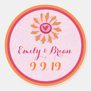 Custom pink orange flower wedding sticker labels