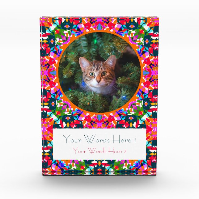 Custom Pink Orange Green Christmas Decor Gift Photo Block (Front)