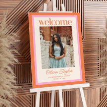 Custom Pink Orange Photo Graduation Welcome Sign