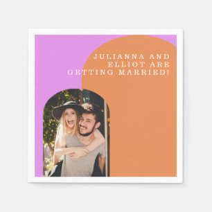 Custom Pink Orange Retro Photo Engagement Party  Napkin
