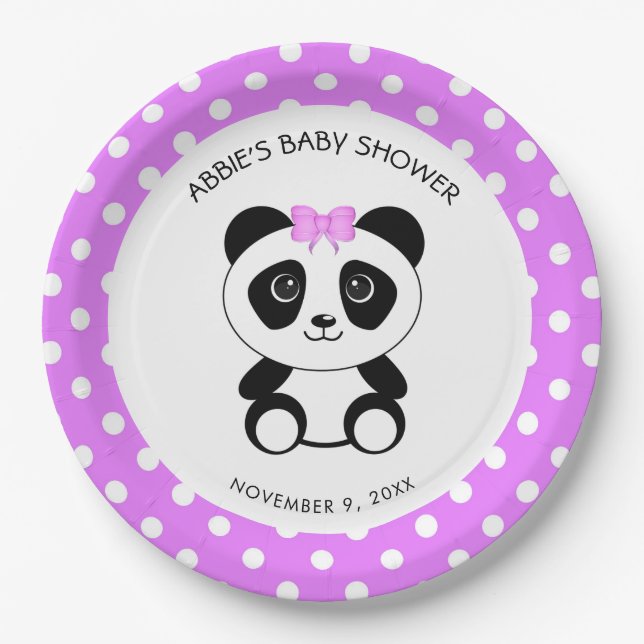 Custom Pink Panda Bear Baby Shower Paper Plate (Front)