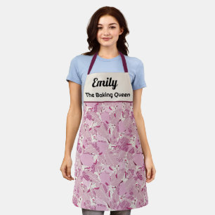 Custom pink pastel bird and leaves apron