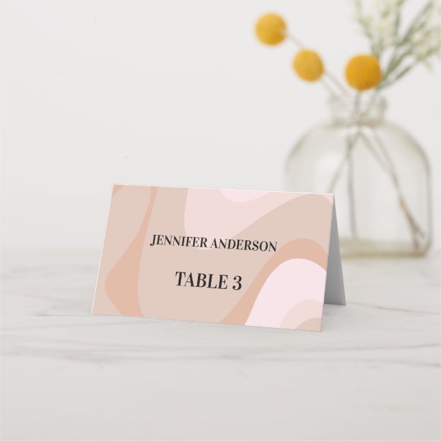 Custom Pink Pastel Retro Waves Wedding Place Cards (Front)