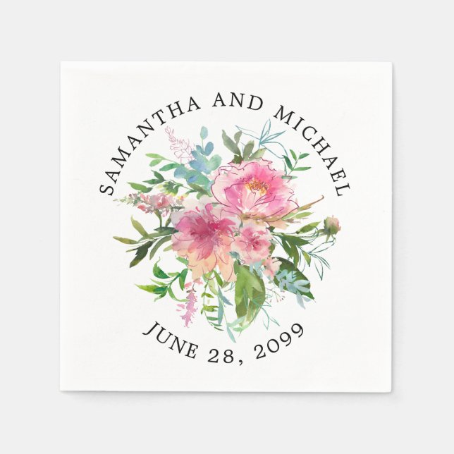 Custom Pink Peony Floral Wedding Napkin (Front)