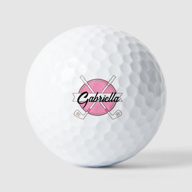 Custom Pink Personalised Golf Clubs Monogram  Balls (Front)