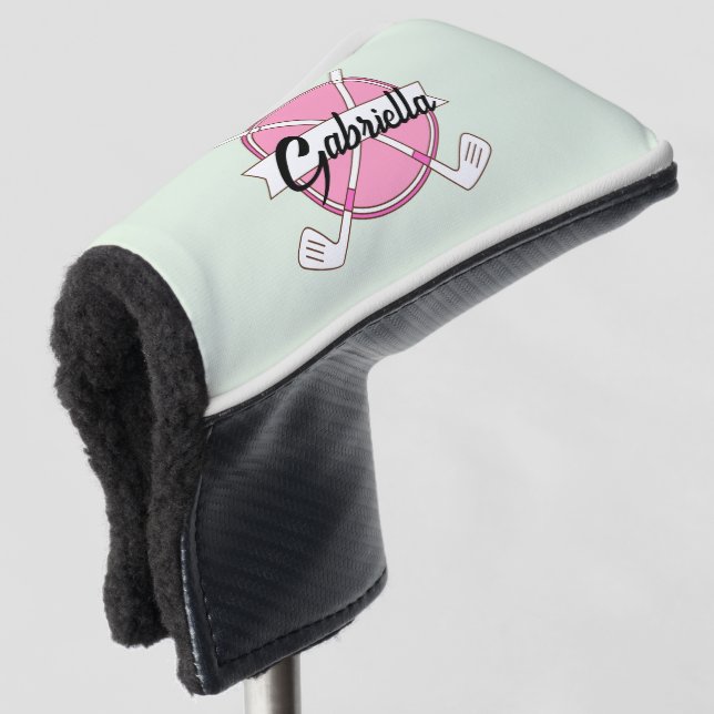 Custom Pink Personalised Golf Clubs Monogram  Head Cover (3/4 Front)