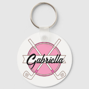 Custom Pink Personalised Golf Clubs Monogram  Key Ring