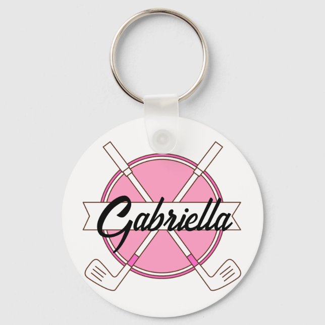 Custom Pink Personalised Golf Clubs Monogram  Key Ring (Front)