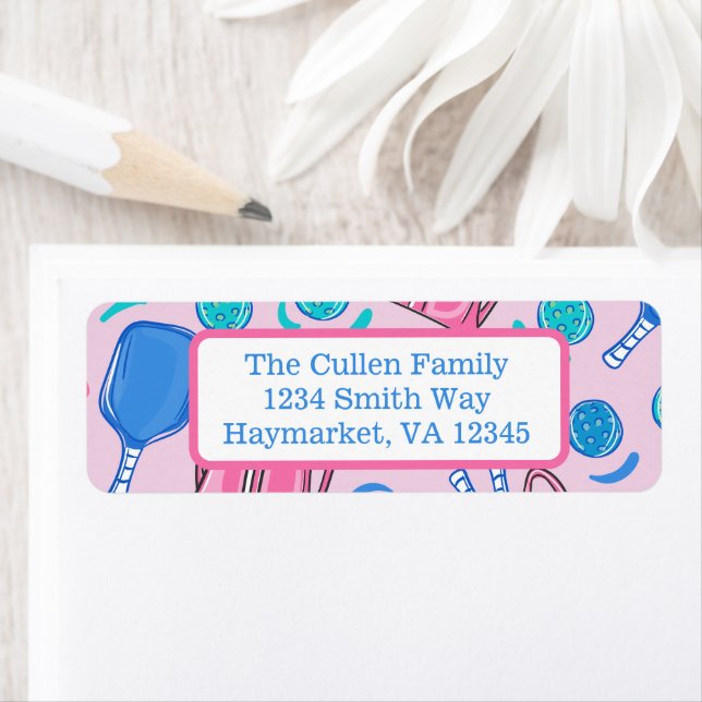 Custom Pink Pickleball  Return Address Label (Insitu)