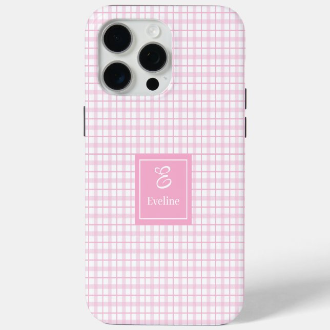 Custom Pink Plaid iPhone Case Chic Monogram Style (Back)