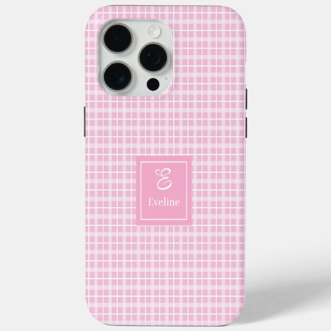 Custom Pink Plaid iPhone Case Chic Monogram Style (Back)