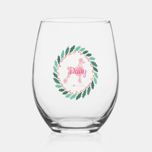Custom Pink Poodle Silhouette Christmas Wine Glass