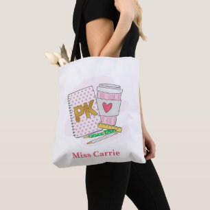 Custom Pink Pre Kindergarten Teacher School Tote Bag