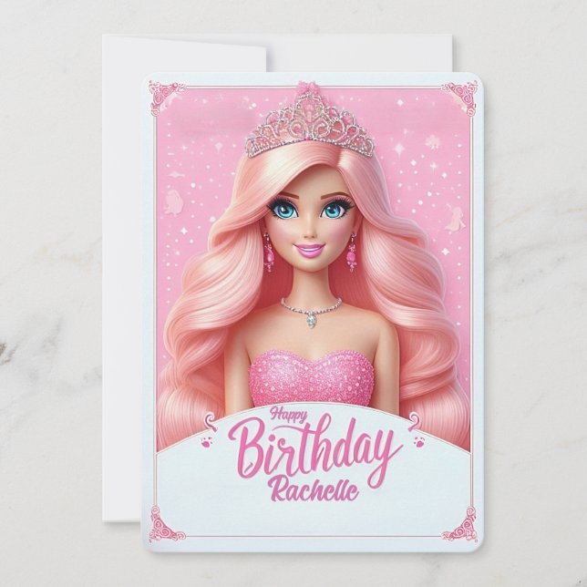 Custom Pink Princess Happy Birthday Invitation (Front)