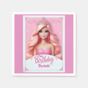 Custom Pink Princess Happy Birthday Napkin