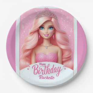 Custom Pink Princess Happy Birthday Paper Plate