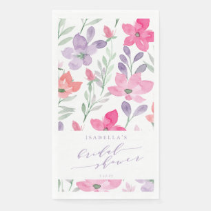 Custom Pink Purple Watercolor Floral Bridal Shower Napkin