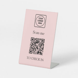 Custom Pink QR Check-In Business Logo Display Pedestal Sign