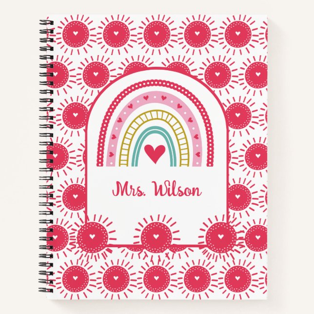 Custom Pink Rainbow School Teacher Notebook (Front)