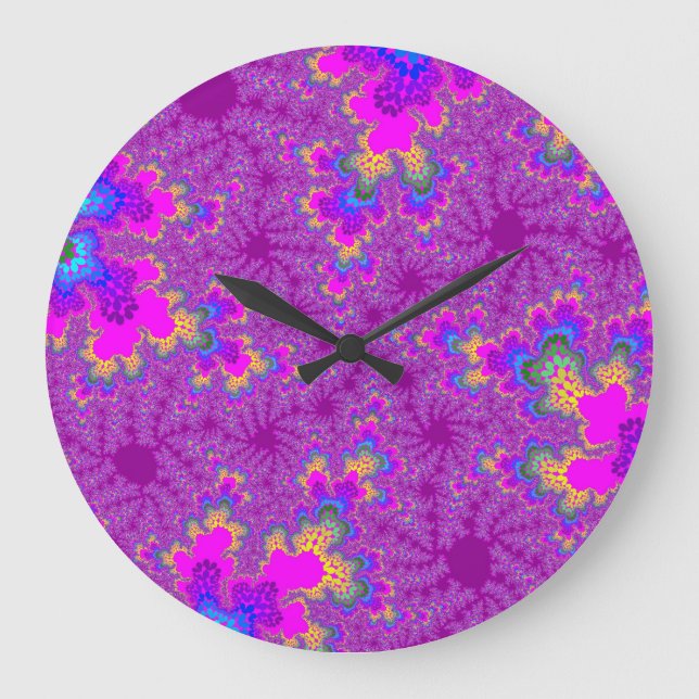 Custom Pink Rainbow Speckle Large Round Wall Clock (Front)