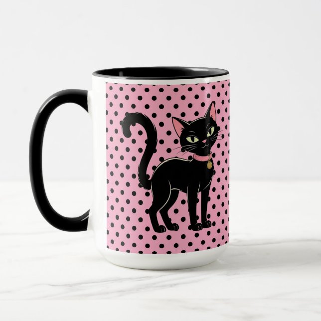 Custom Pink Retro Black Cat Mug (Left)