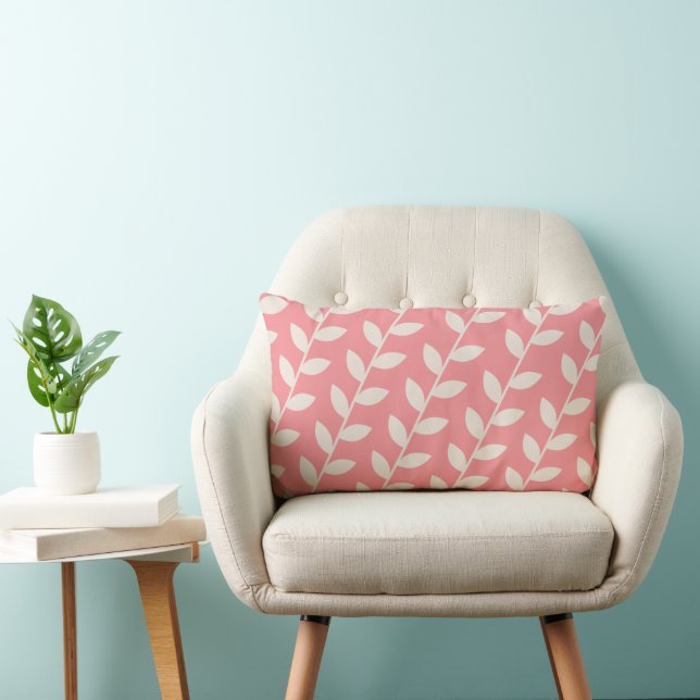 Custom Pink Retro Leaf Pattern  Lumbar Cushion (Chair)